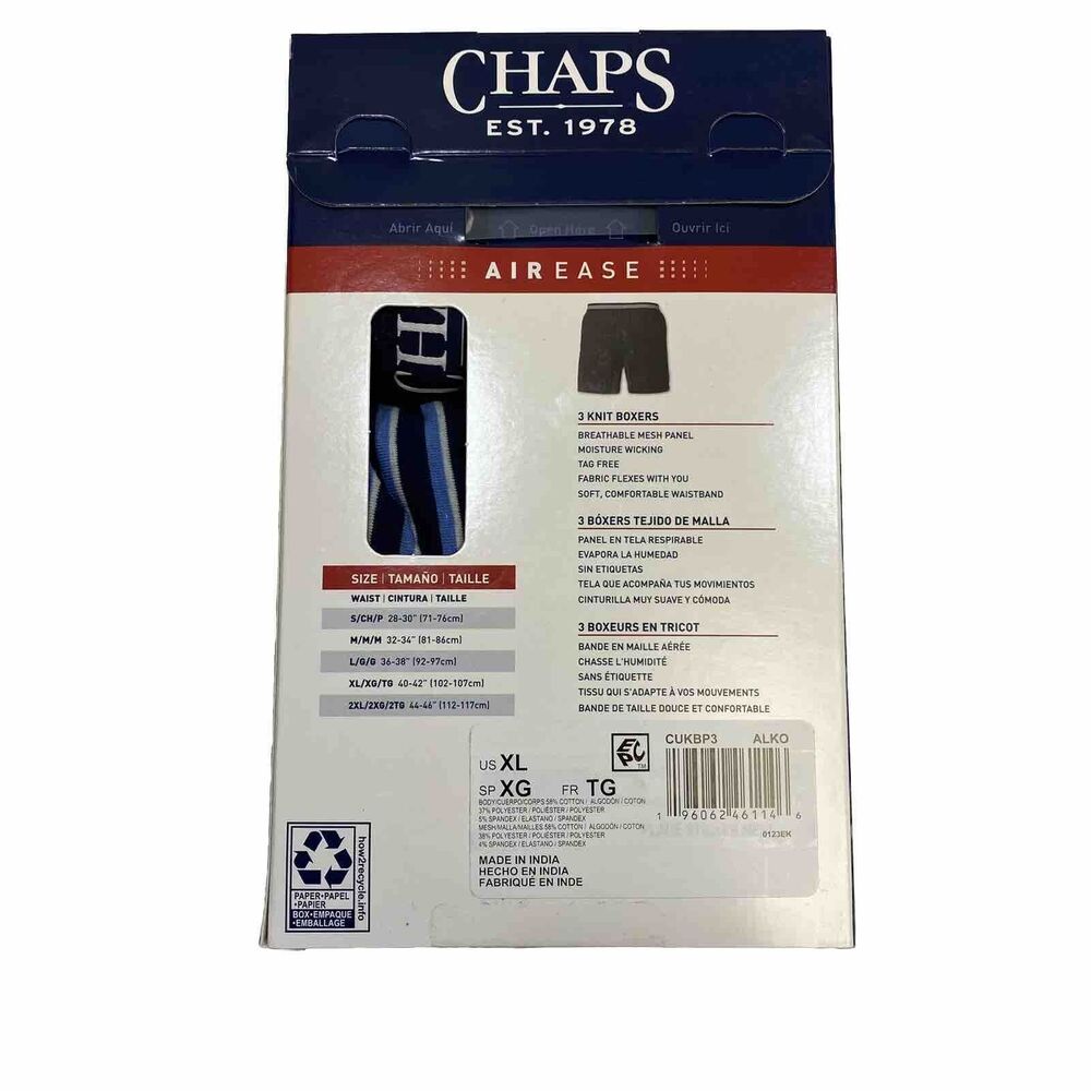 3 Pack Chaps Knit Boxer Briefs Men's XL 40-42 Assorted Color Cotton Blend NWT - Picture 4 of 6